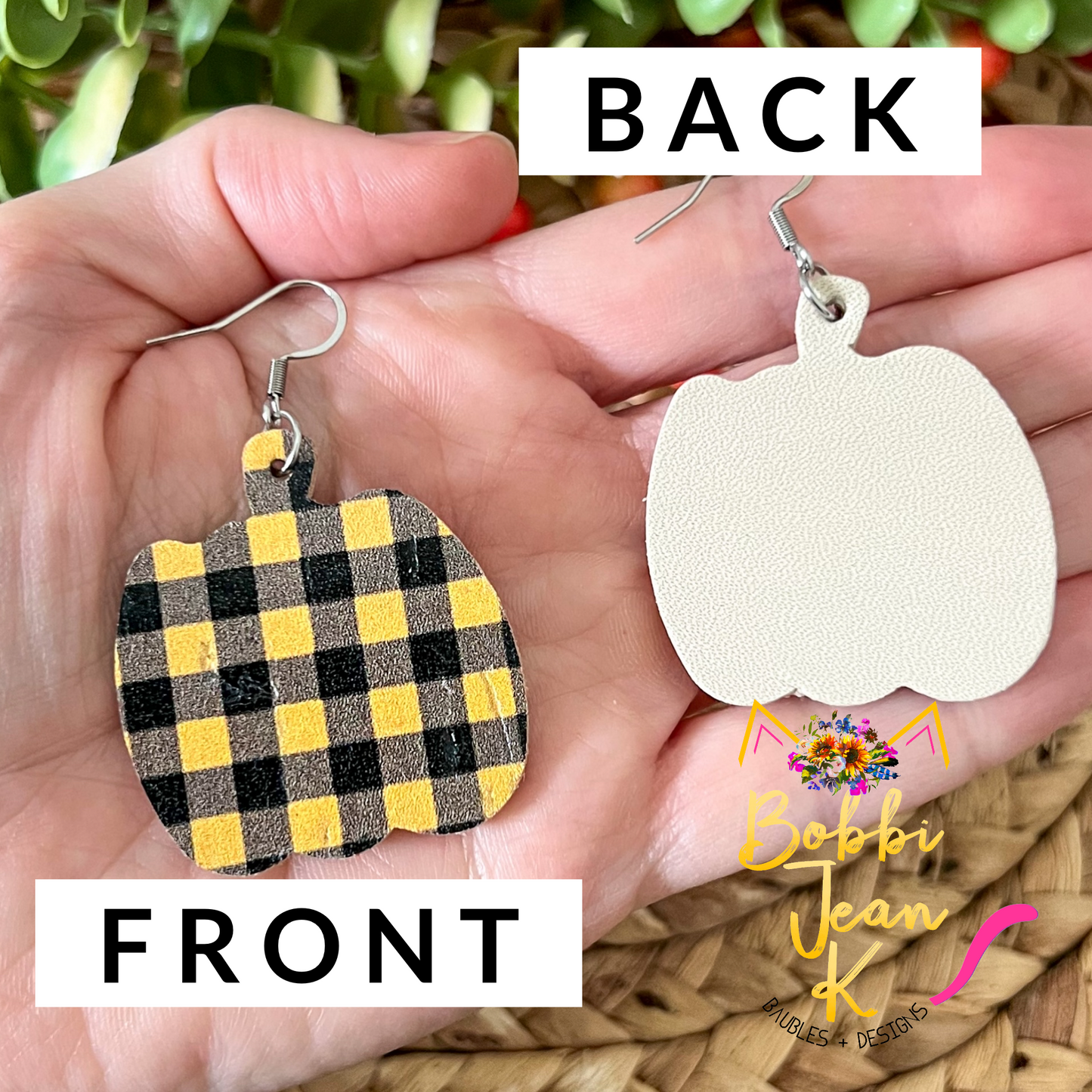 SALE: Yellow & Black Plaid Pumpkin Earrings - LAST CHANCE