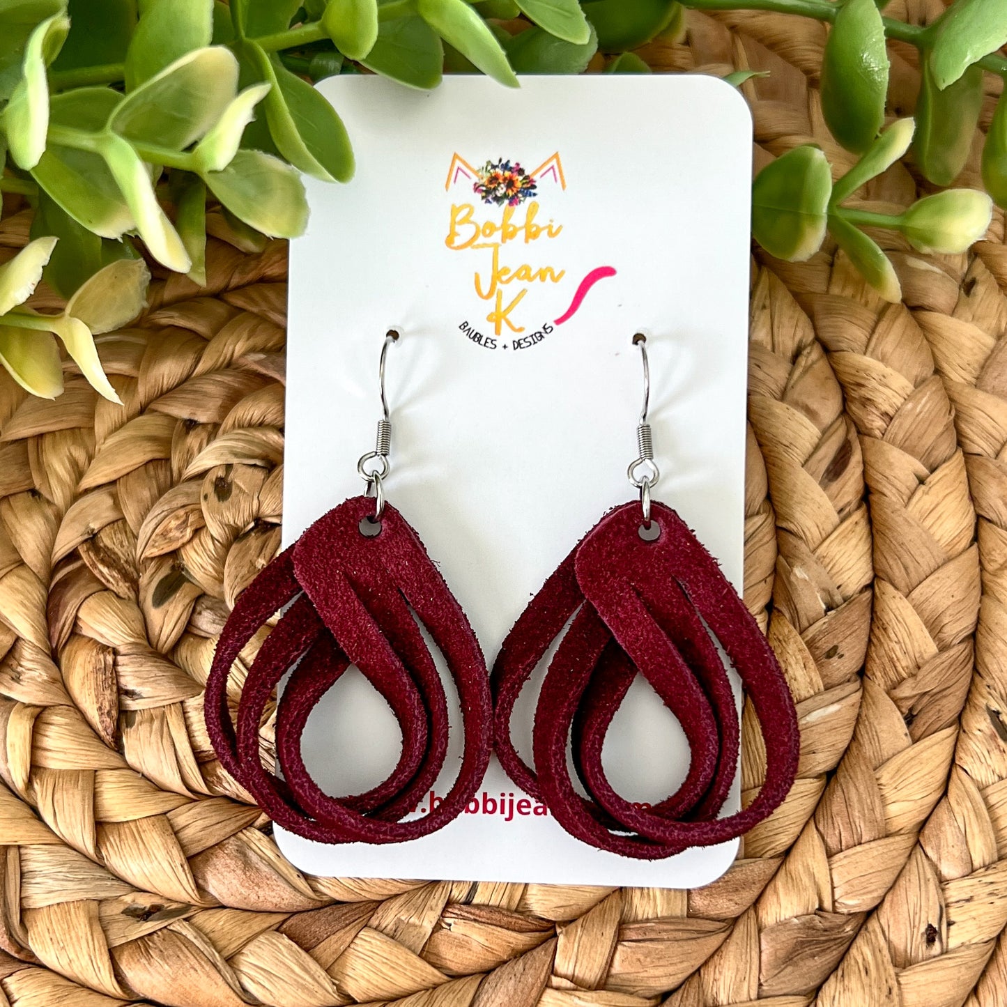 SALE: Burgundy Loop Suede Leather Earrings - COLOR WILL BE DISCONTINUED ONCE SOLD OUT