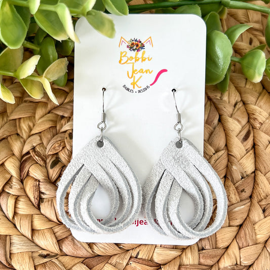 Nearly White Loop Suede Leather Earrings