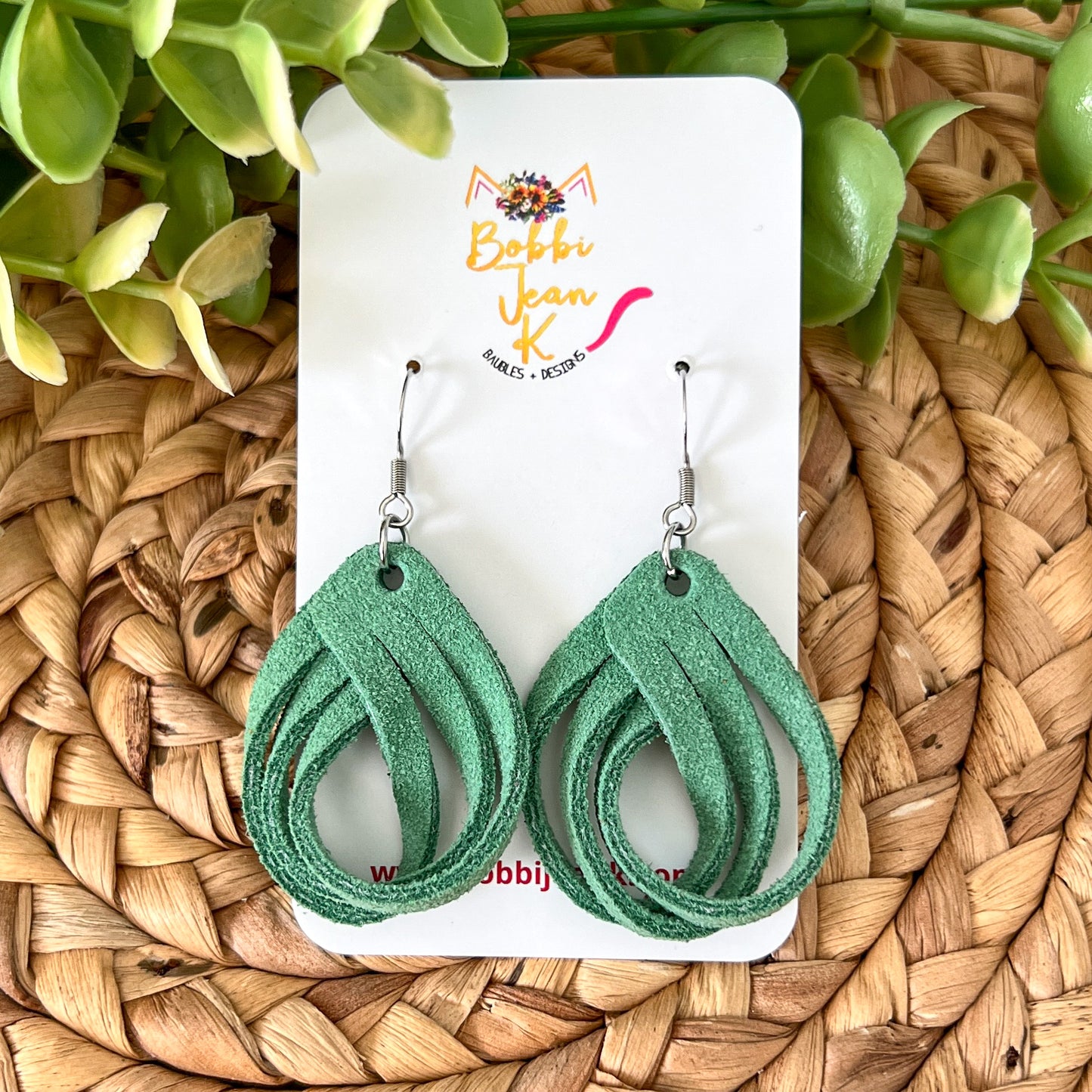 Light Green Loop Suede Leather Earrings