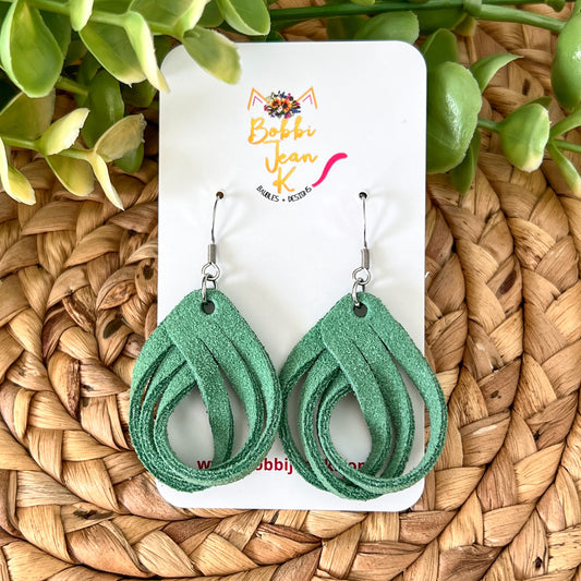 Light Green Loop Suede Leather Earrings