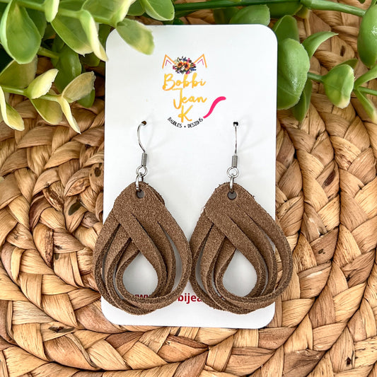 Sandy Brown Loop Suede Leather Earrings