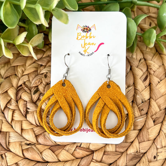 SALE: Mustard Loop Suede Leather Earrings - COLOR WILL BE DISCONTINUED ONCE SOLD OUT
