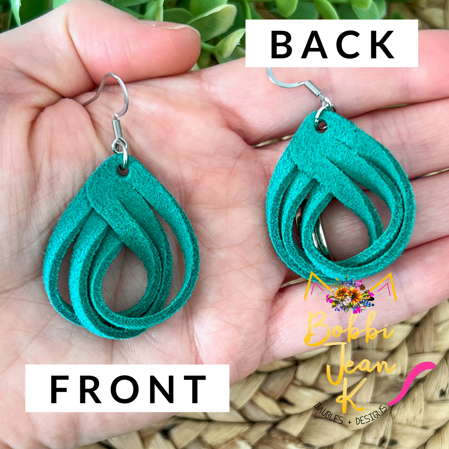 Emerald Green Loop Suede Leather Earrings