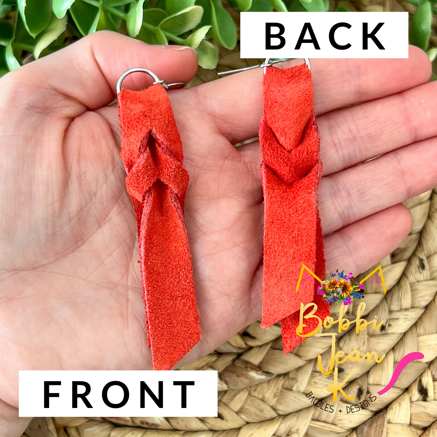 SALE: Fire Orange Hand Braided Suede Leather Earrings - COLOR WILL BE DISCONTINUED ONCE SOLD OUT