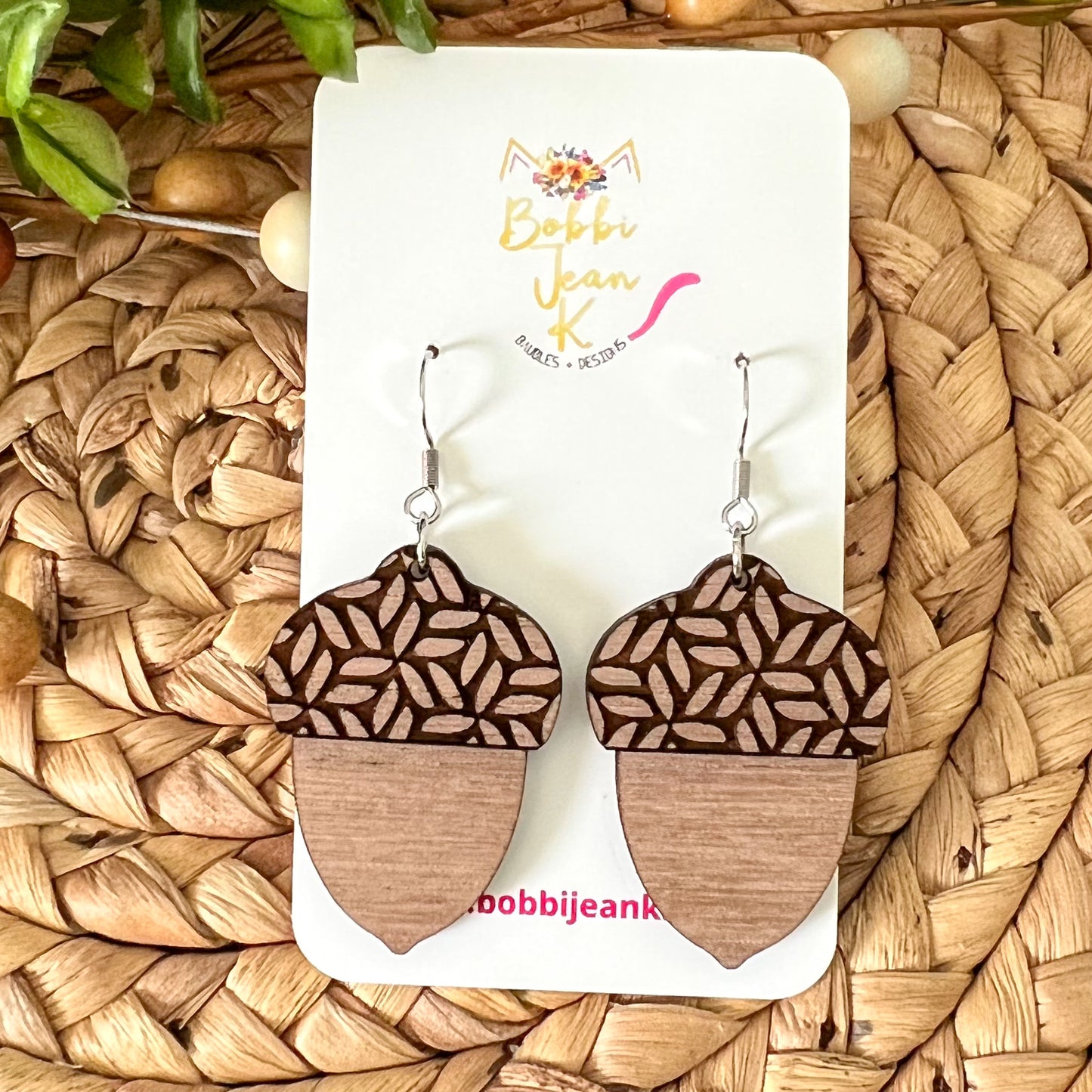 Acorn Wood & Acrylic Dangles: Choose From 3 Styles - LAST CHANCE