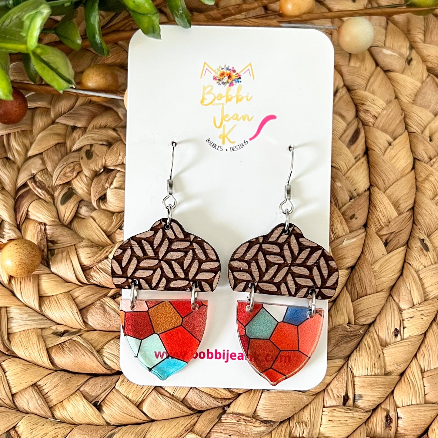 Acorn Wood & Acrylic Dangles: Choose From 3 Styles - LAST CHANCE