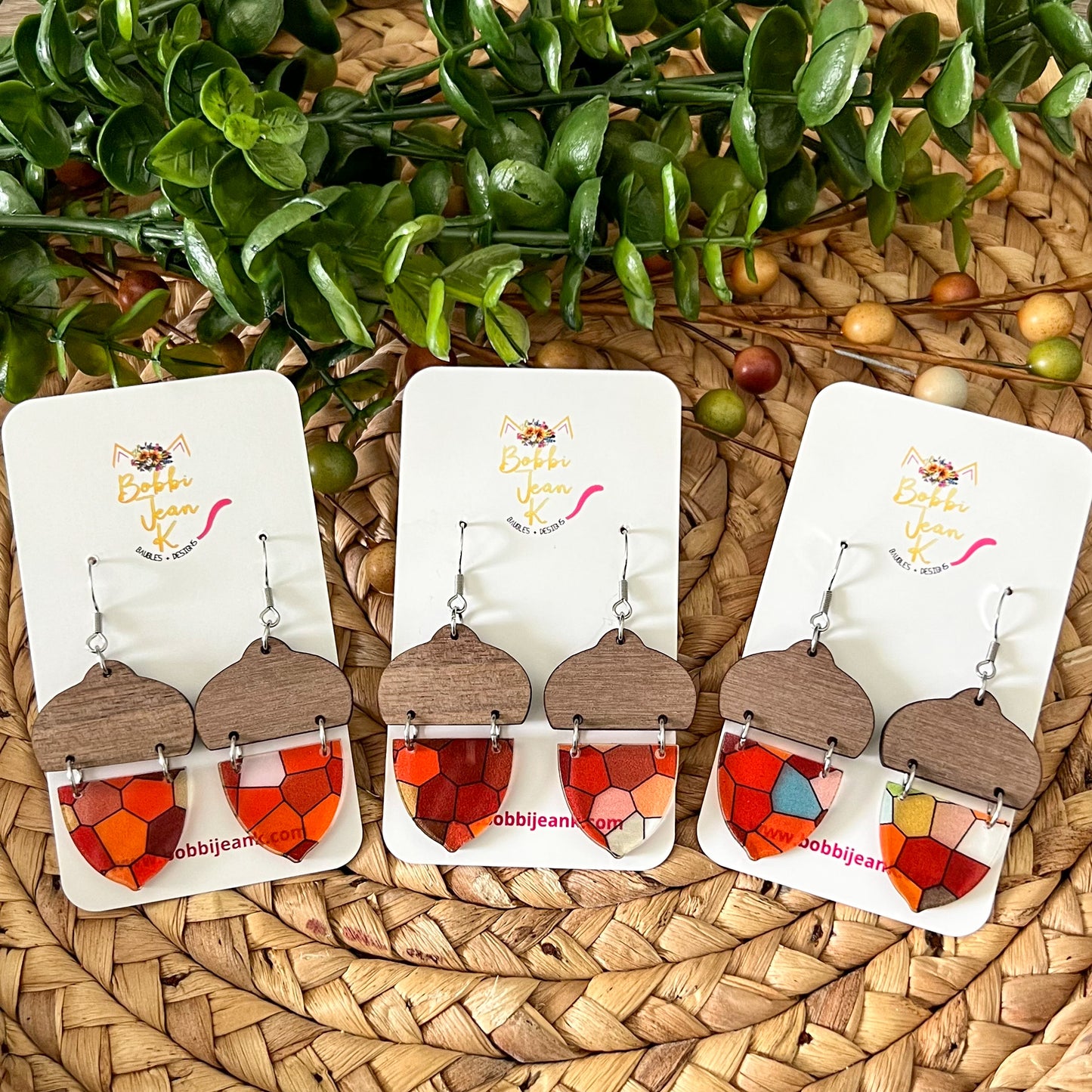 Acorn Wood & Acrylic Dangles: Choose From 3 Styles - LAST CHANCE