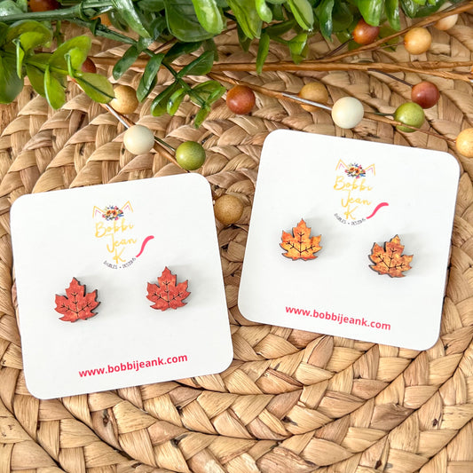 Fall Colored Maple Leaf Wood Studs - ONLY ONE LEFT IN CURRENT STOCK