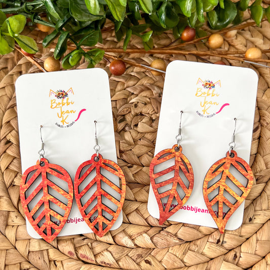 Fall Colored Wood Leaf Earrings: Choose From 2 Styles