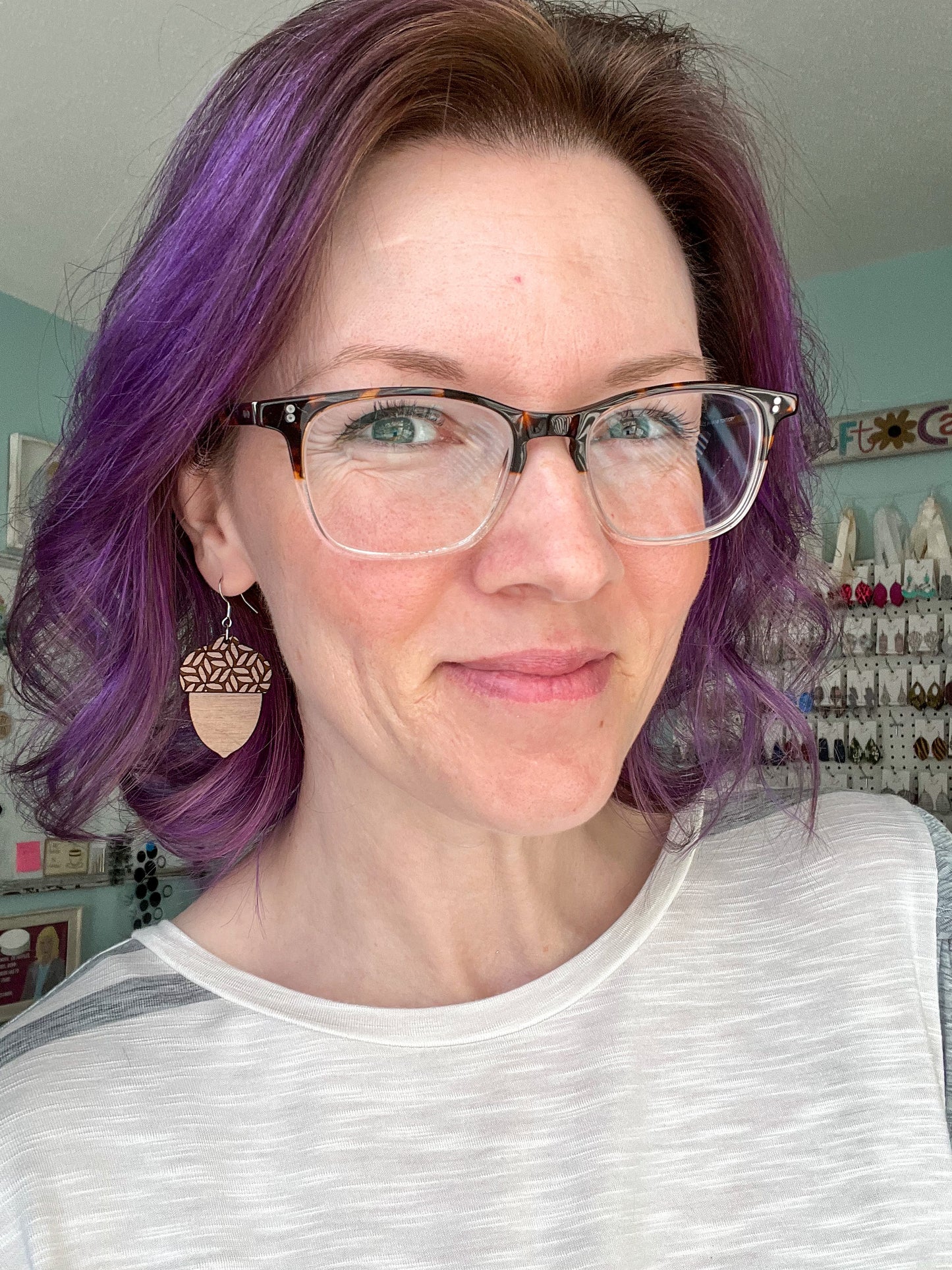 Acorn Wood & Acrylic Dangles: Choose From 3 Styles - LAST CHANCE