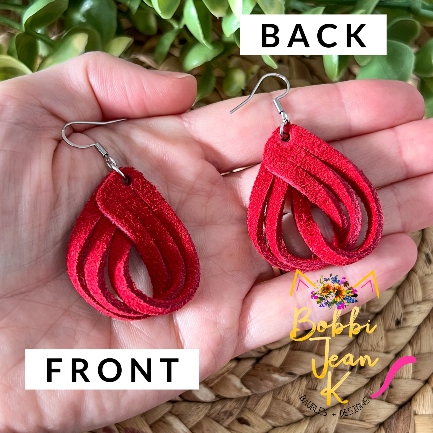 Red Loop Suede Leather Earrings