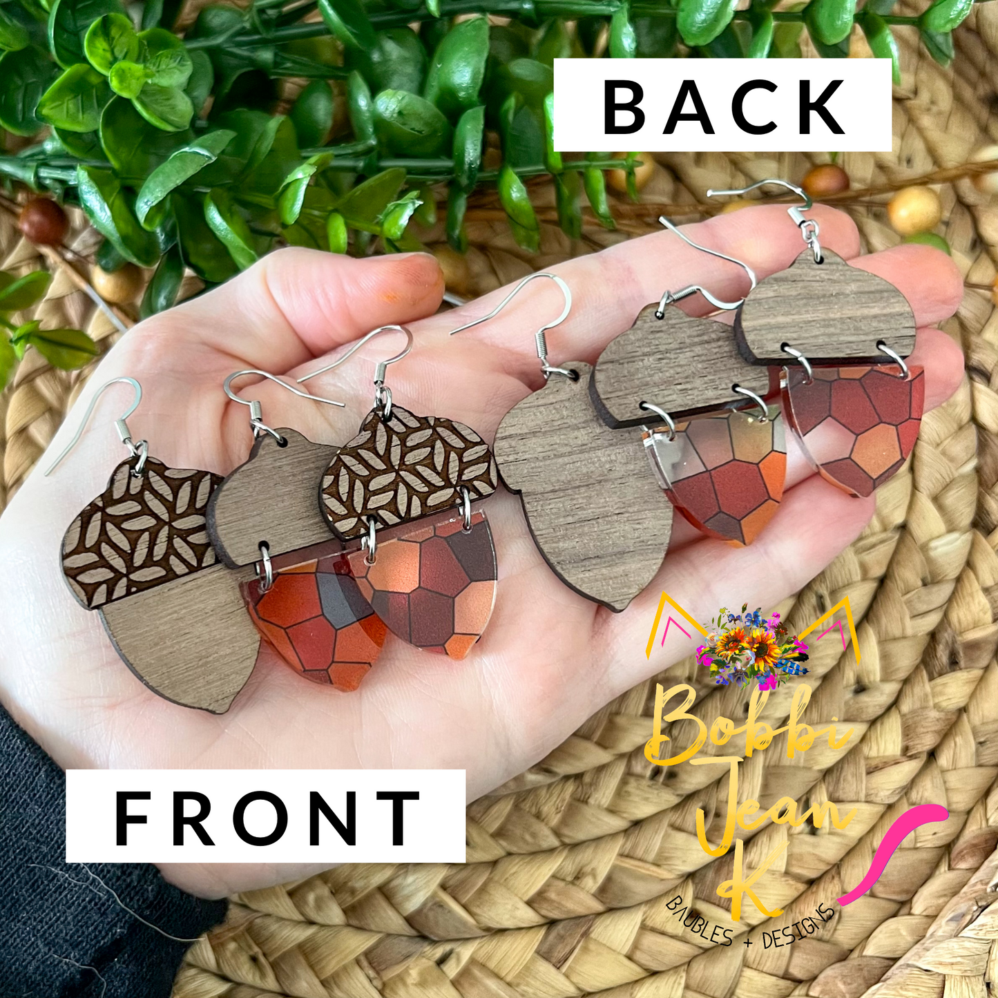Acorn Wood & Acrylic Dangles: Choose From 3 Styles - LAST CHANCE