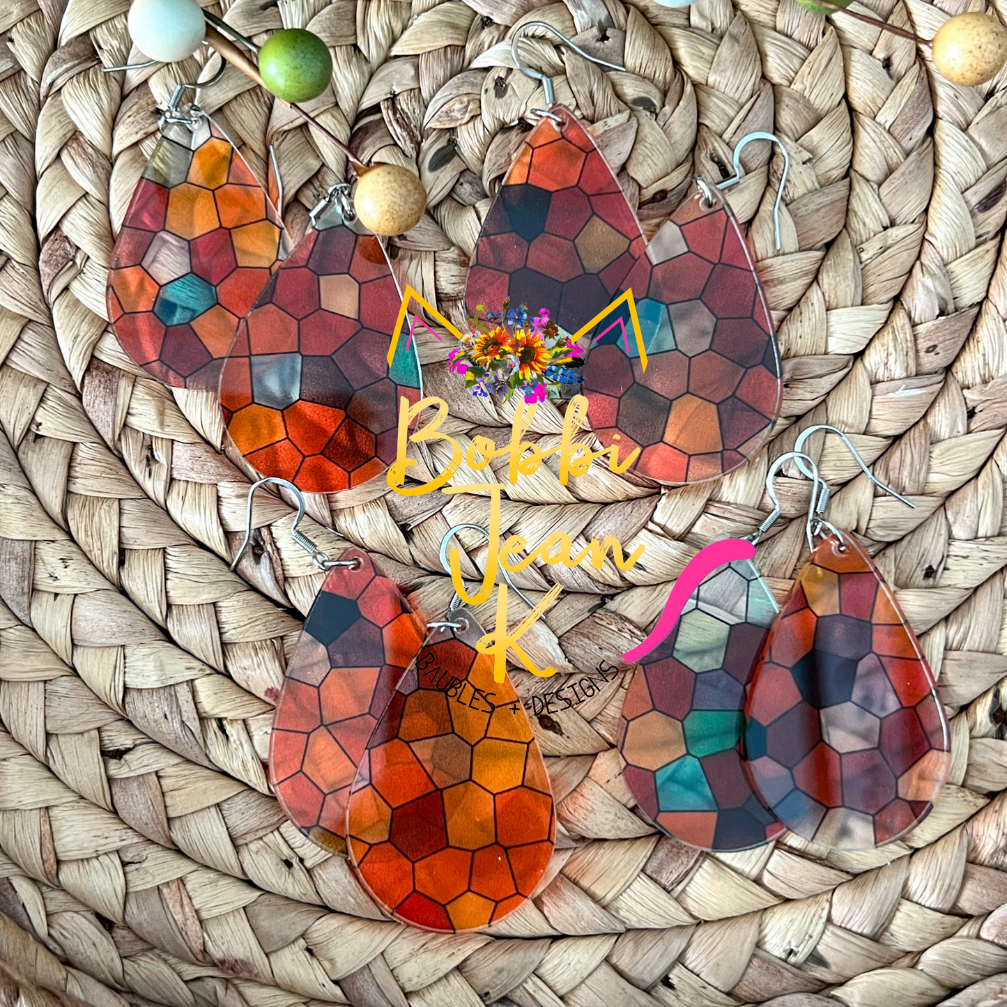 Stained Glass Acrylic Earrings: Choose From 2 Shape Options - LAST CHANCE