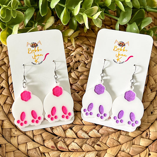 Bunny Butt Hand Painted White Acrylic Earrings: Choose From 2 Colors