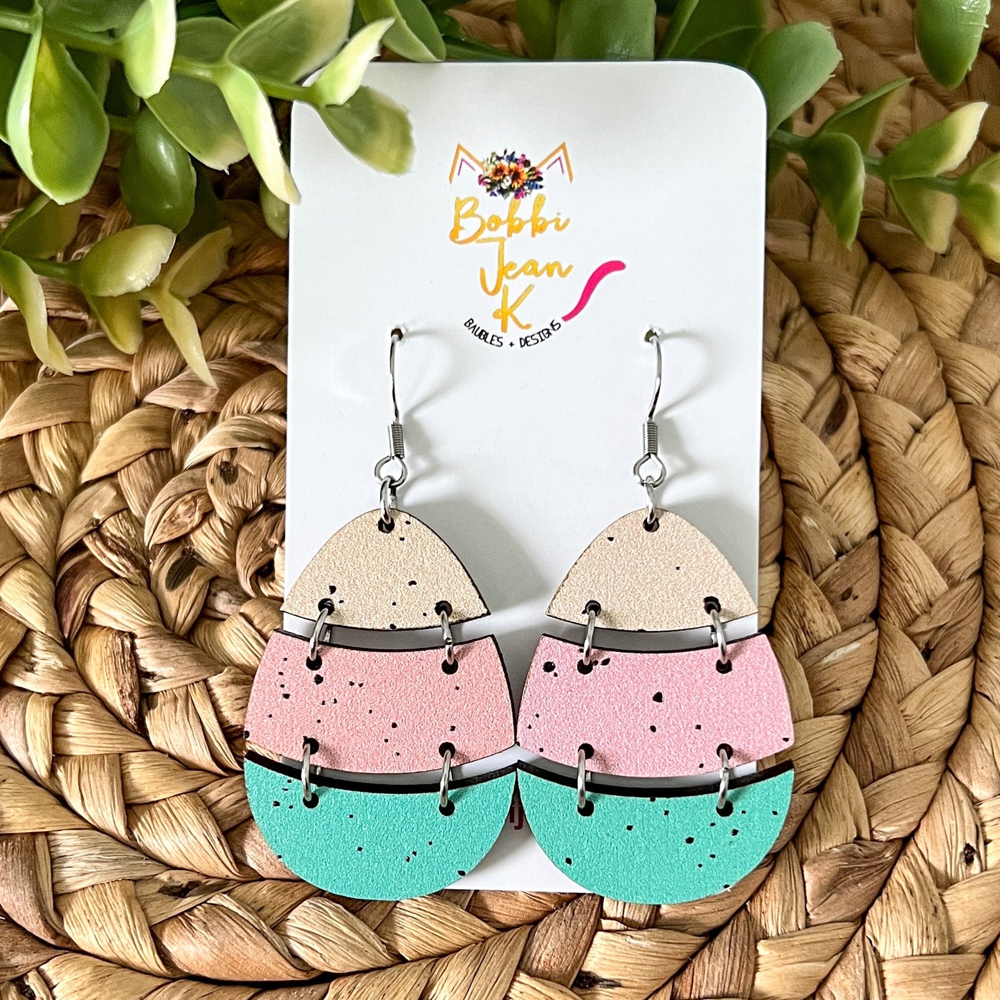 Speckled Split Egg Wood Earrings: Choose From 2 Color Options