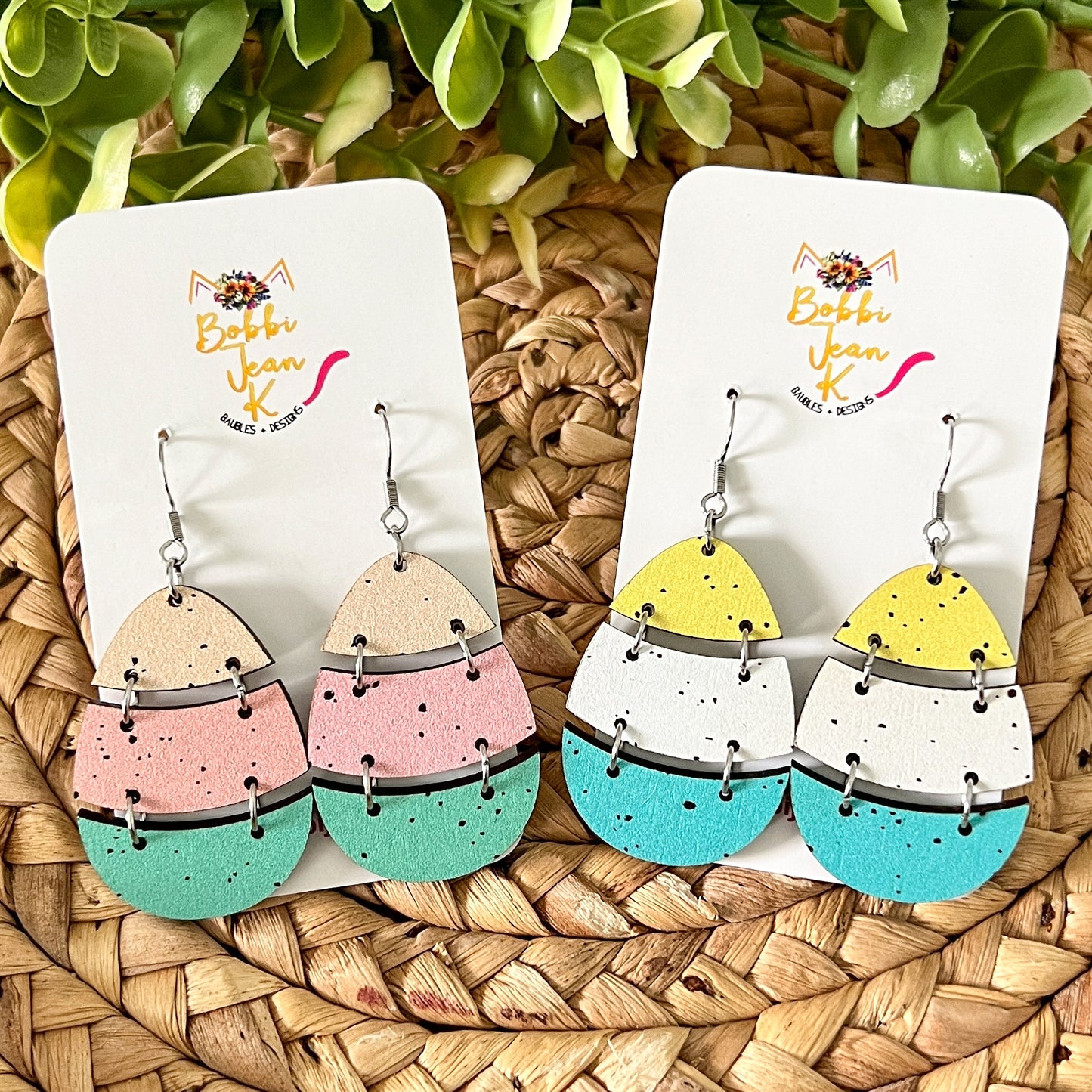 Speckled Split Egg Wood Earrings: Choose From 2 Color Options