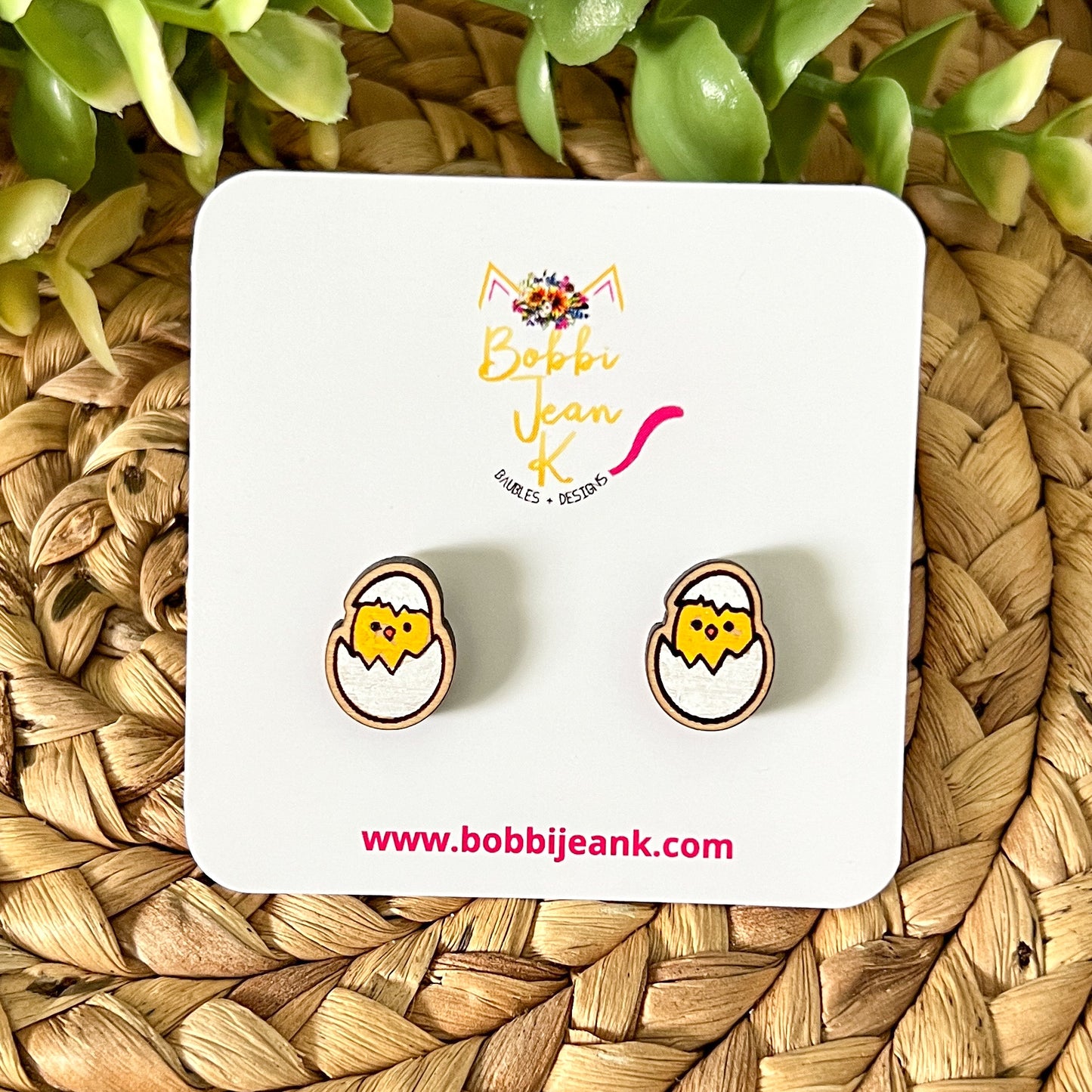 Chick in Egg Hand Painted Wood Earrings: Choose From Dangles or Studs