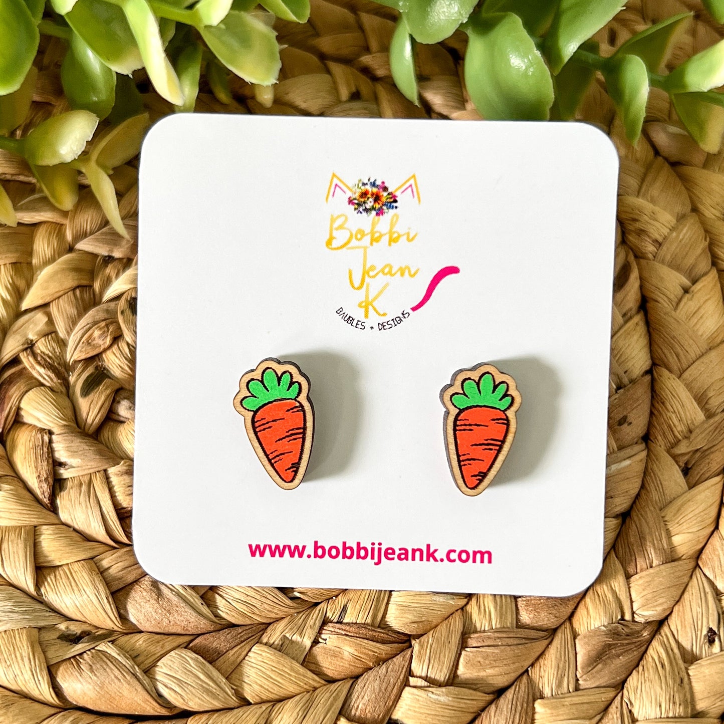 Hand Painted Bunny & Carrot Wood Studs: Choose From 3 Style Combos