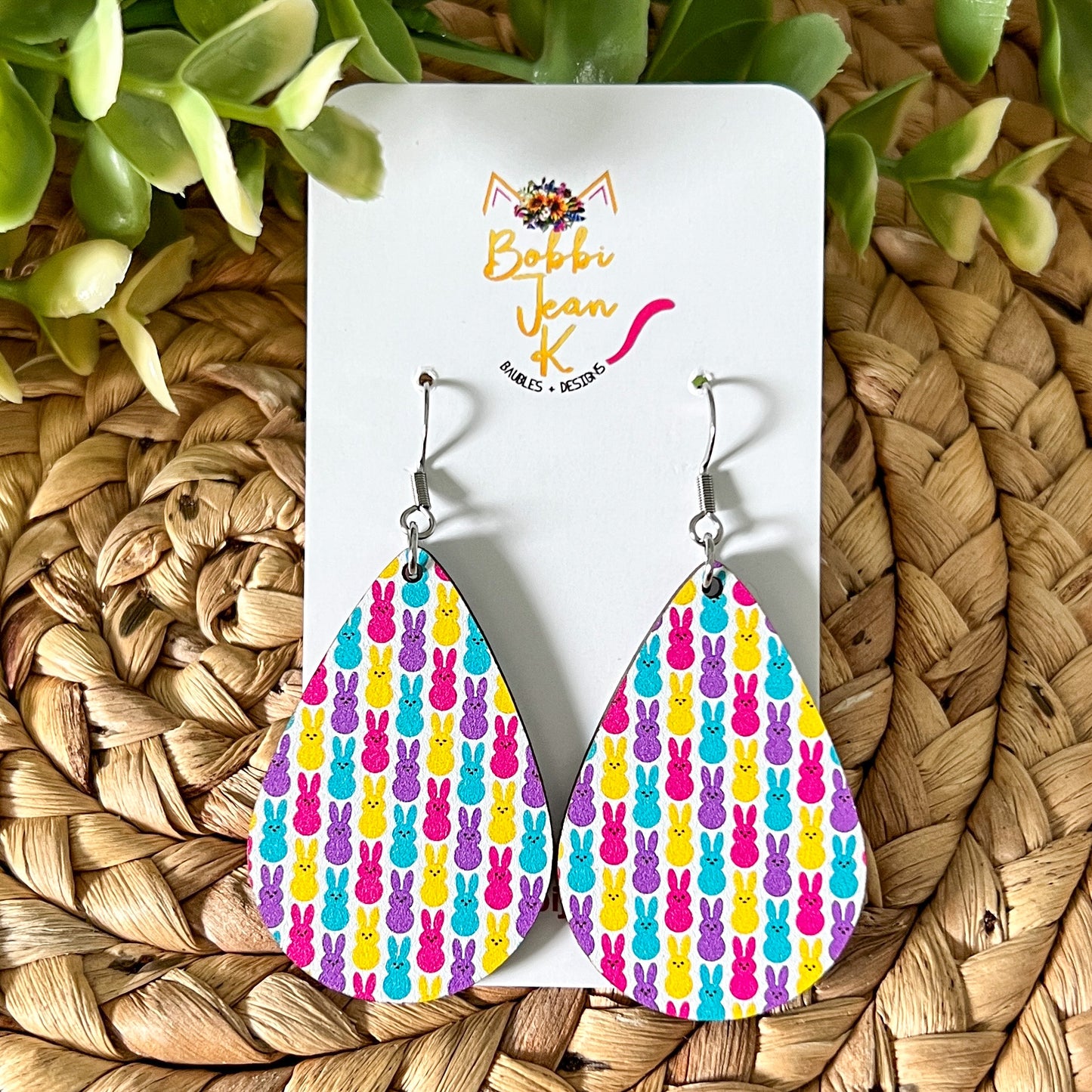 Colorful Bunnies Wood Earrings: Choose From 3 Styles