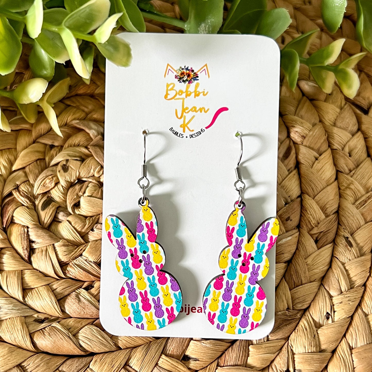 Colorful Bunnies Wood Earrings: Choose From 3 Styles