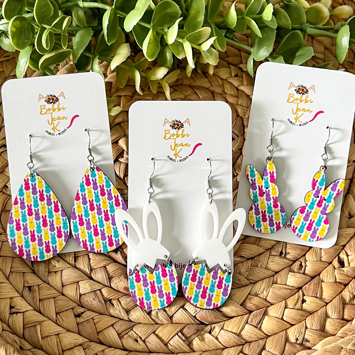 Colorful Bunnies Wood Earrings: Choose From 3 Styles