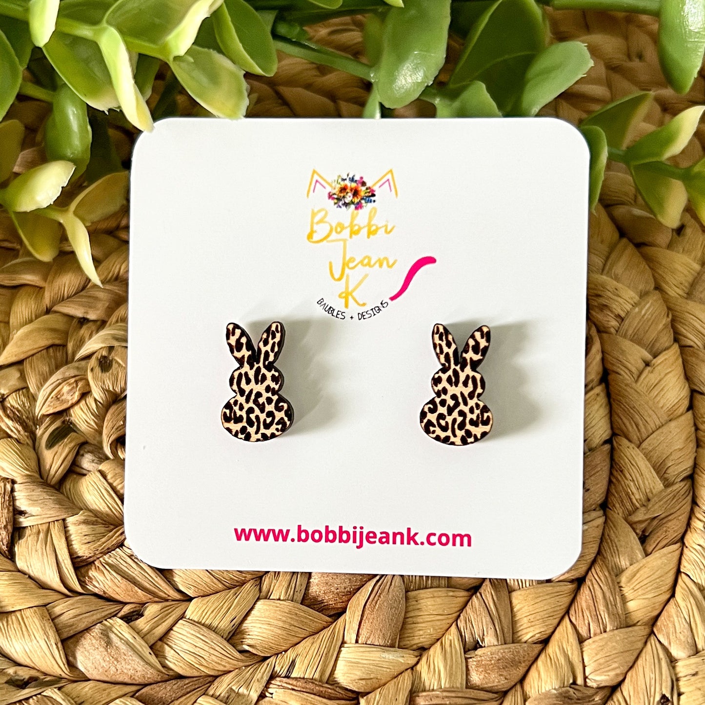 Leopard Engraved Wood Bunny Studs - LAST CHANCE - DESIGN BEING DISCONTINUED