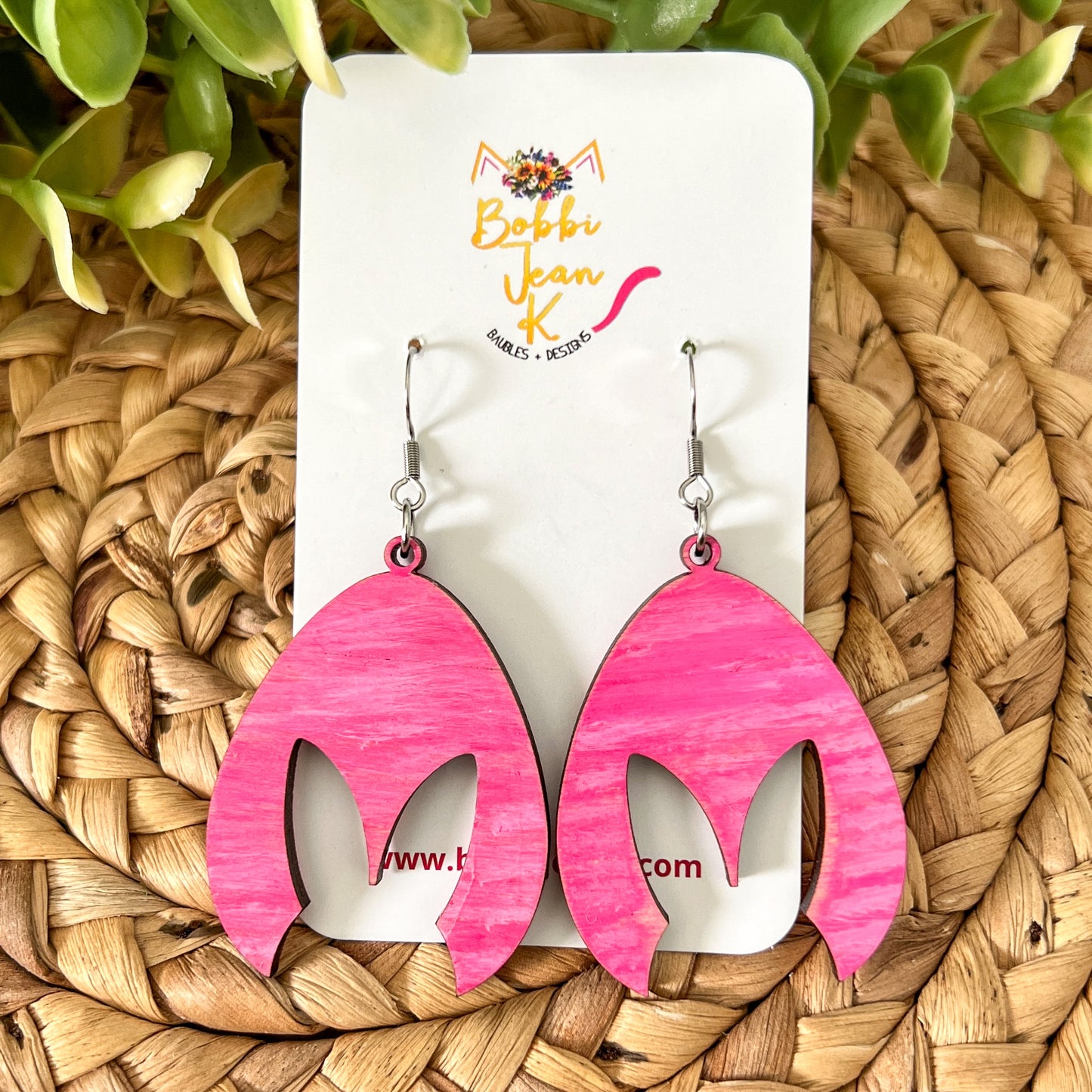 Bunny Silhouette Wood Earrings: Choose From Walnut or Hand Painted Pink Wash