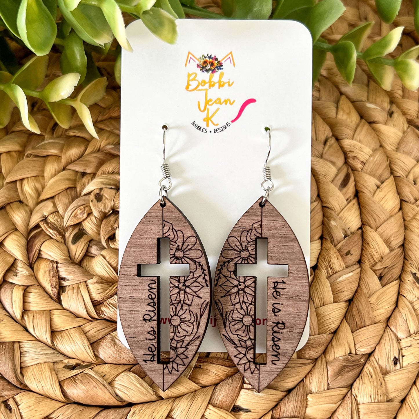 Walnut Wood Floral Cross Earrings: Choose From 3 Designs - LAST CHANCE - DESIGN BEING DISCONTINUED (Was $15)