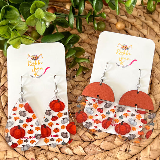 Pumpkin & Leaves Acrylic Earrings: Choose From 2 Shape Options