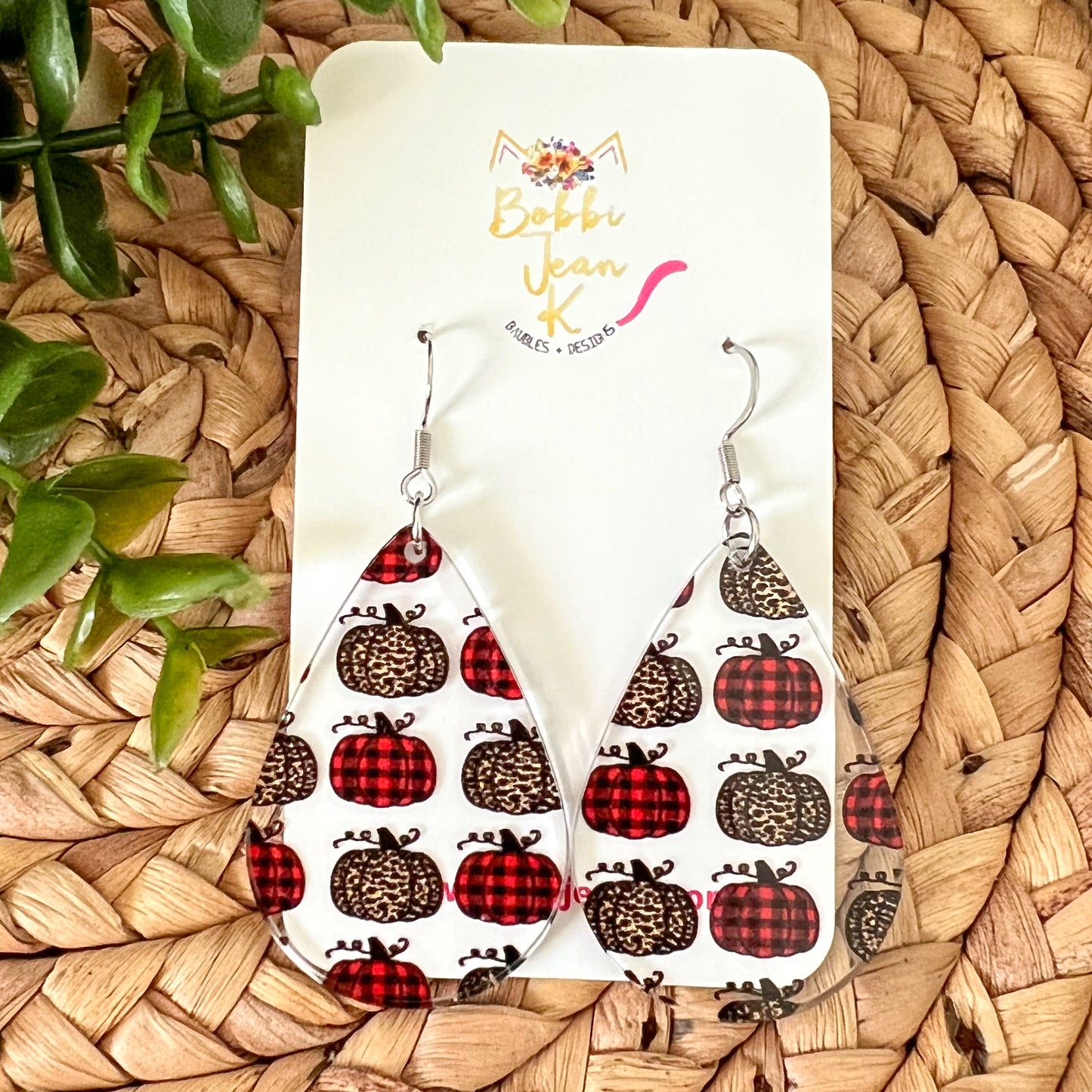 Leopard & Plaid Pumpkin Acrylic Earrings: Choose From 2 Shape Options