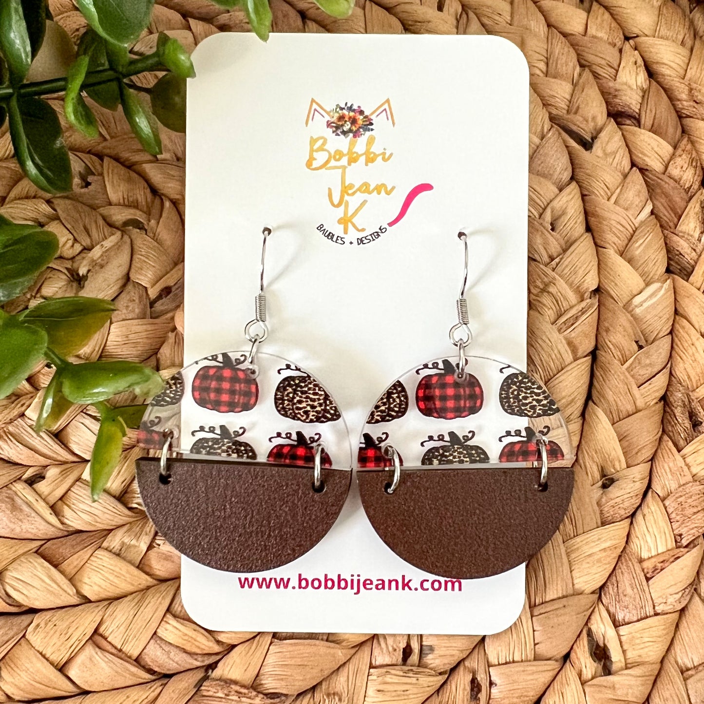 Leopard & Plaid Pumpkin Acrylic Earrings: Choose From 2 Shape Options