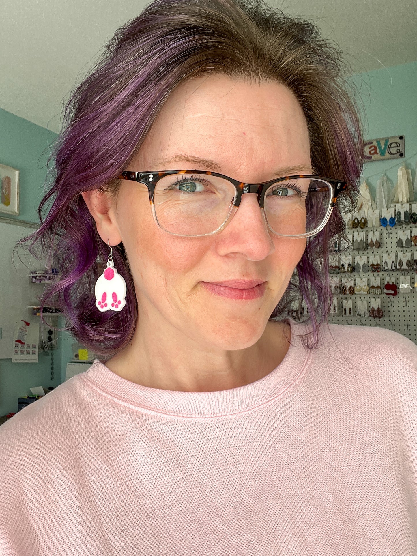 Bunny Butt Hand Painted White Acrylic Earrings: Choose From 2 Colors