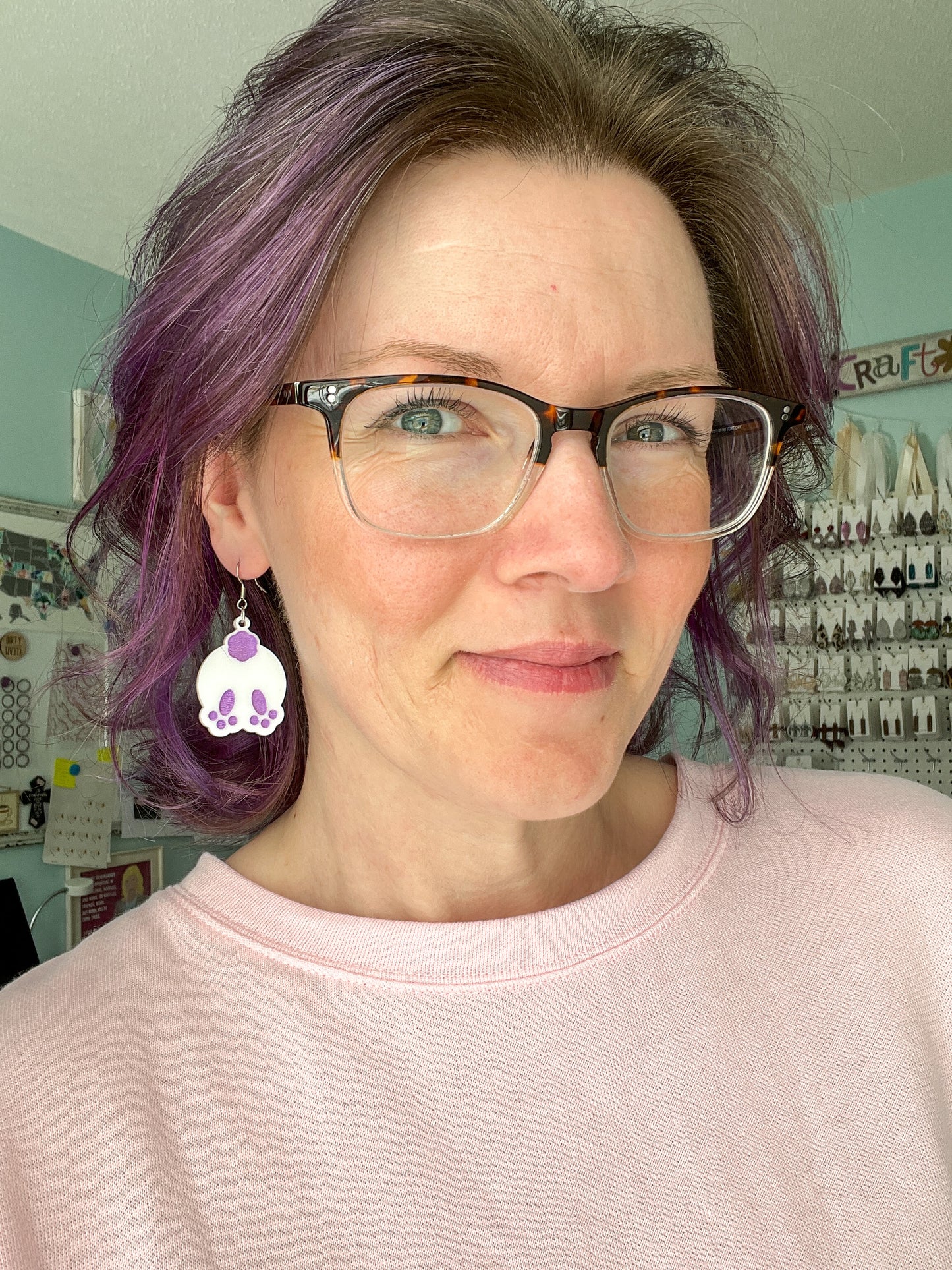 Bunny Butt Hand Painted White Acrylic Earrings: Choose From 2 Colors