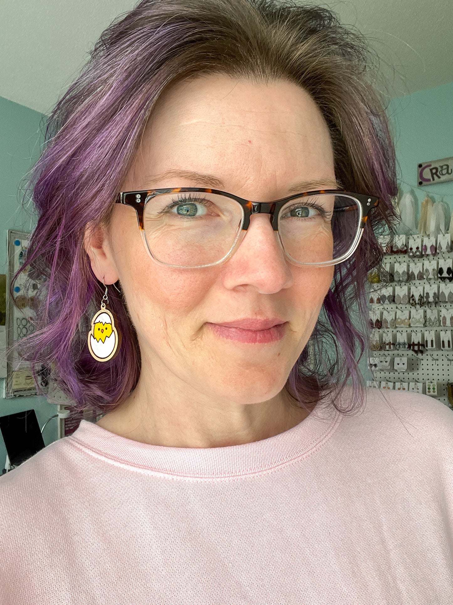 Chick in Egg Hand Painted Wood Earrings: Choose From Dangles or Studs