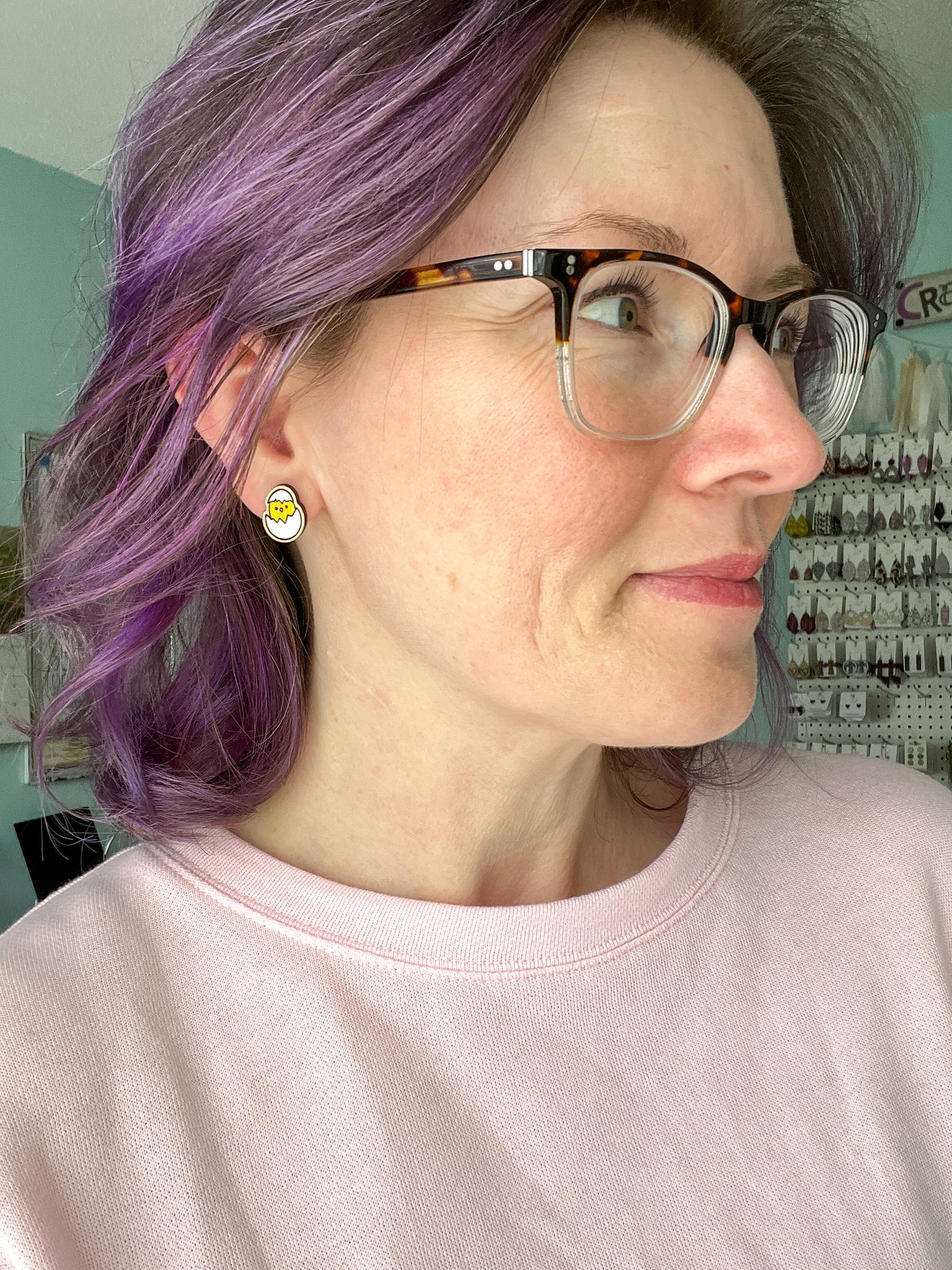 Chick in Egg Hand Painted Wood Earrings: Choose From Dangles or Studs