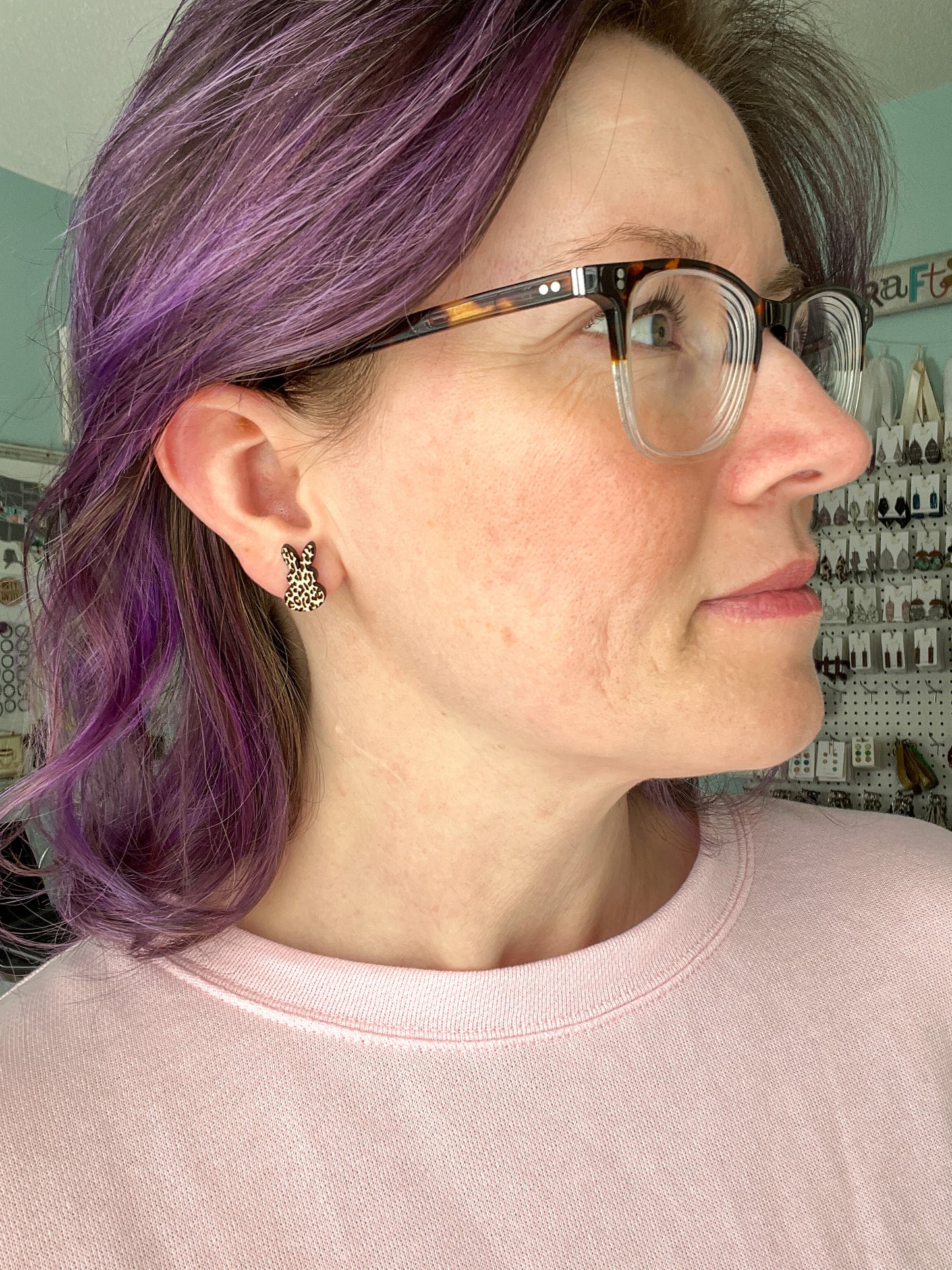 Leopard Engraved Wood Bunny Studs - LAST CHANCE - DESIGN BEING DISCONTINUED