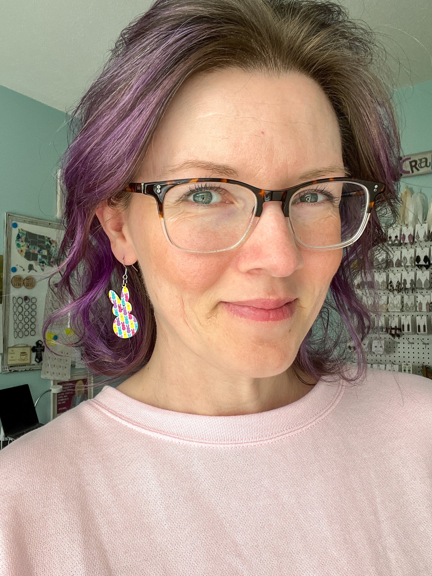 Colorful Bunnies Wood Earrings: Choose From 3 Styles