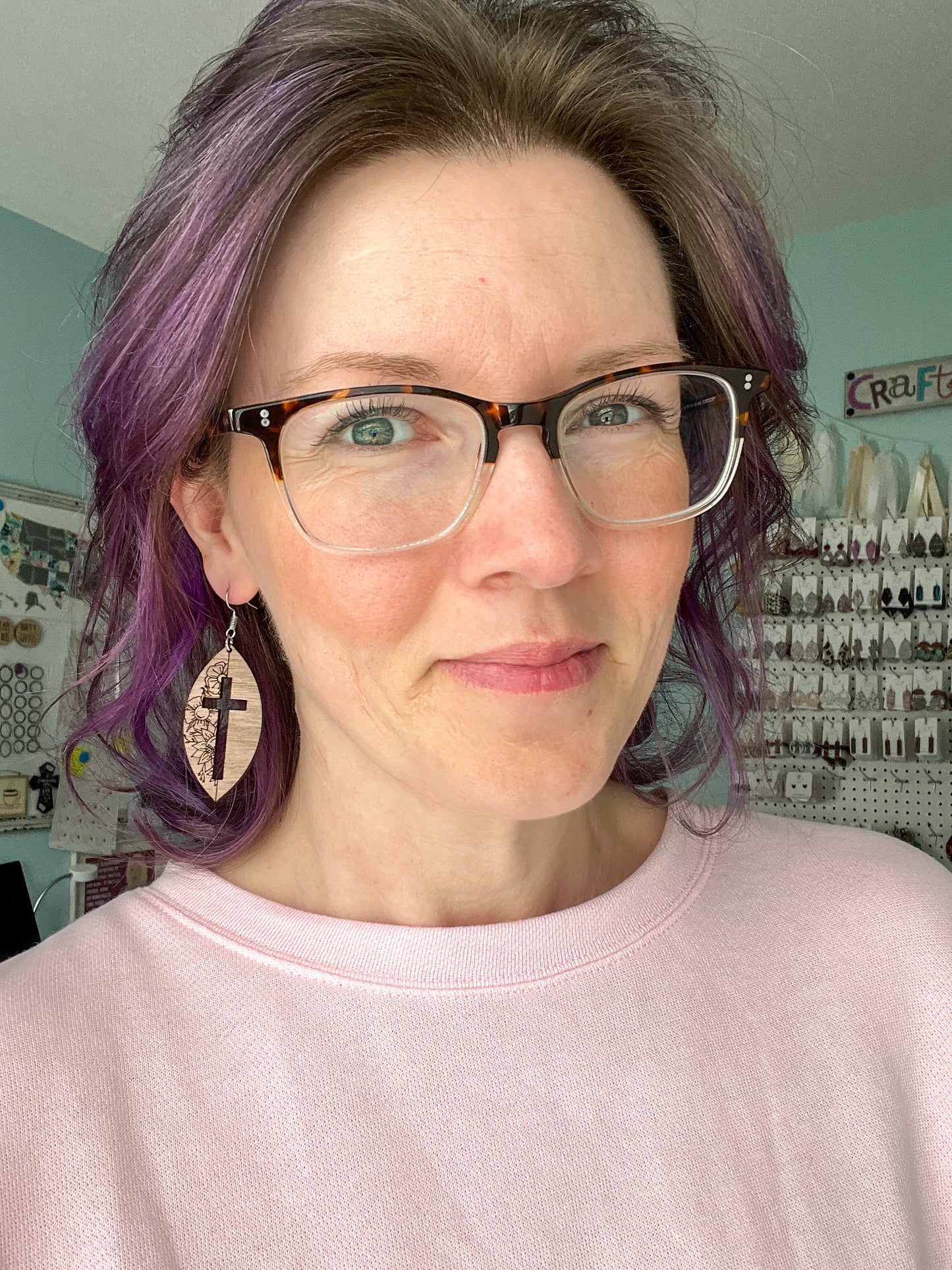 Walnut Wood Floral Cross Earrings: Choose From 3 Designs - LAST CHANCE - DESIGN BEING DISCONTINUED (Was $15)