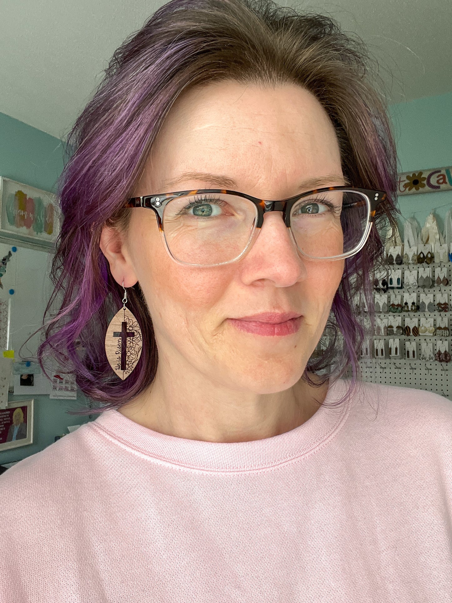 Walnut Wood Floral Cross Earrings: Choose From 3 Designs - LAST CHANCE - DESIGN BEING DISCONTINUED (Was $15)