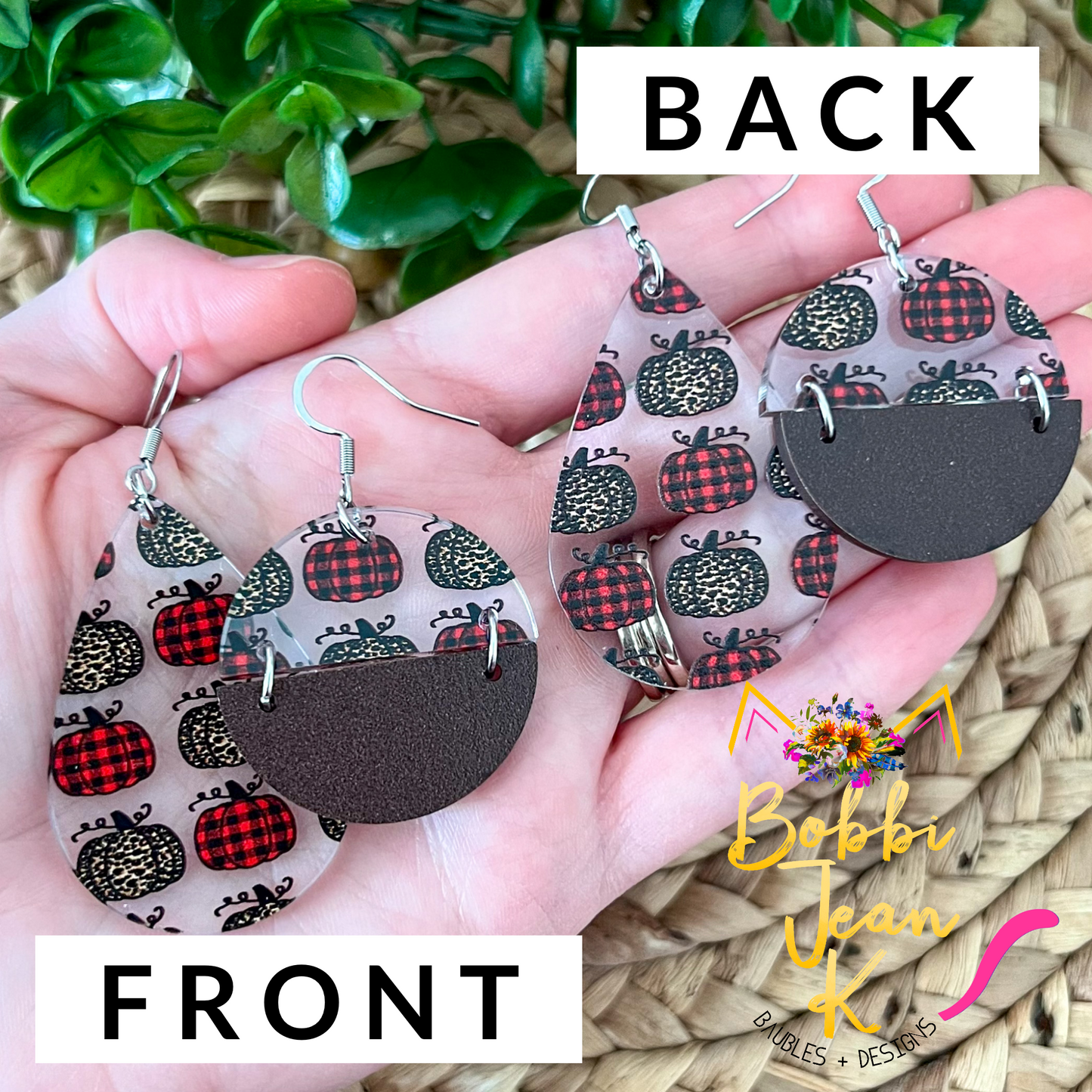 Leopard & Plaid Pumpkin Acrylic Earrings: Choose From 2 Shape Options