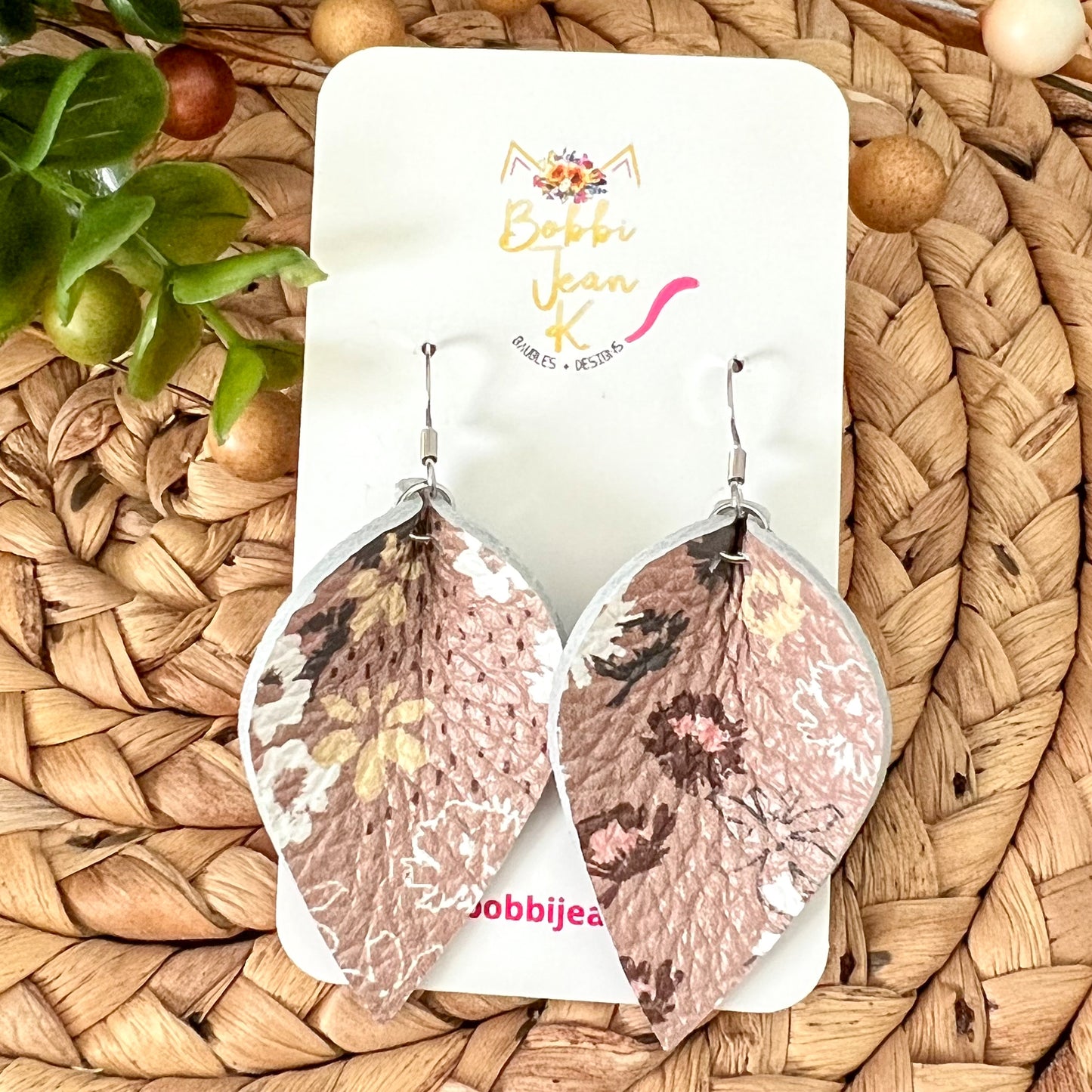 Fall Floral Leather Earrings: Choose From 3 Shape Options