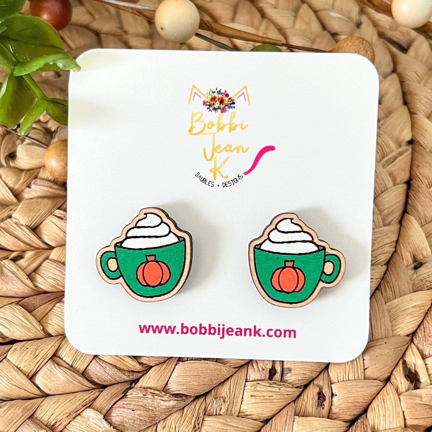 Hand Painted Pumpkin Spice Wood Mug Studs: Choose From 4 Color Options