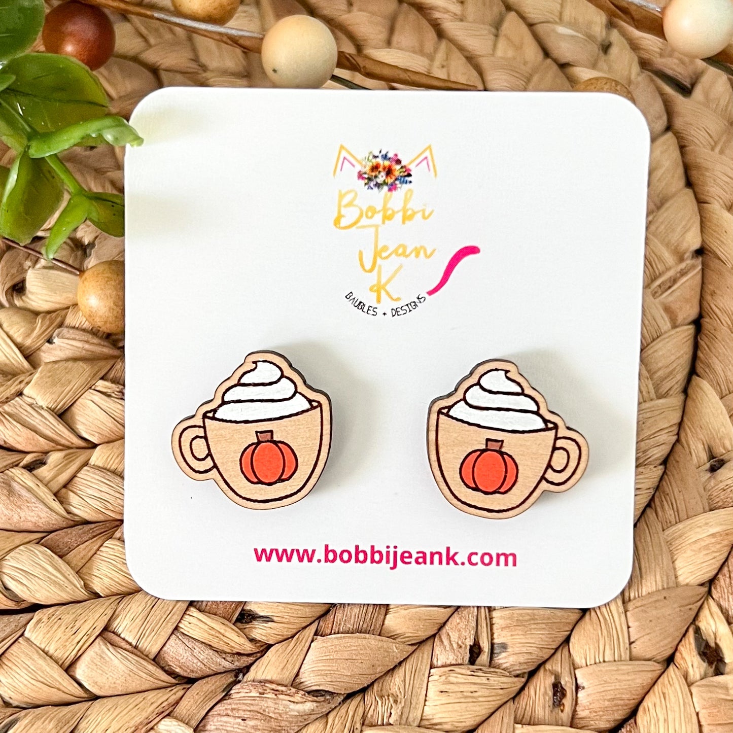 Hand Painted Pumpkin Spice Wood Mug Studs: Choose From 4 Color Options