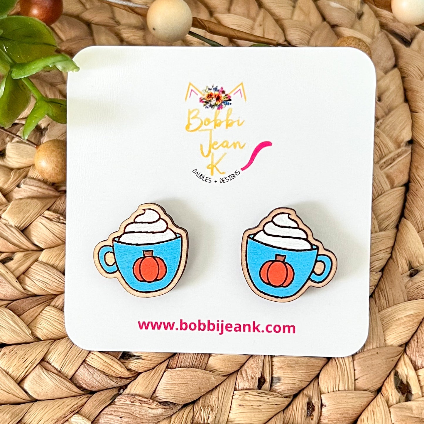 Hand Painted Pumpkin Spice Wood Mug Studs: Choose From 4 Color Options