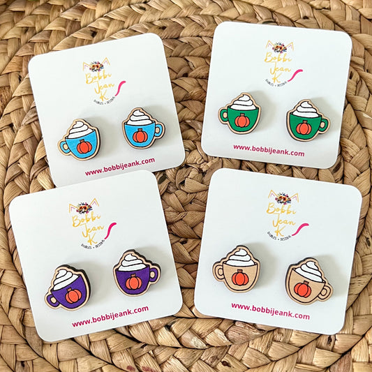 Hand Painted Pumpkin Spice Wood Mug Studs: Choose From 4 Color Options
