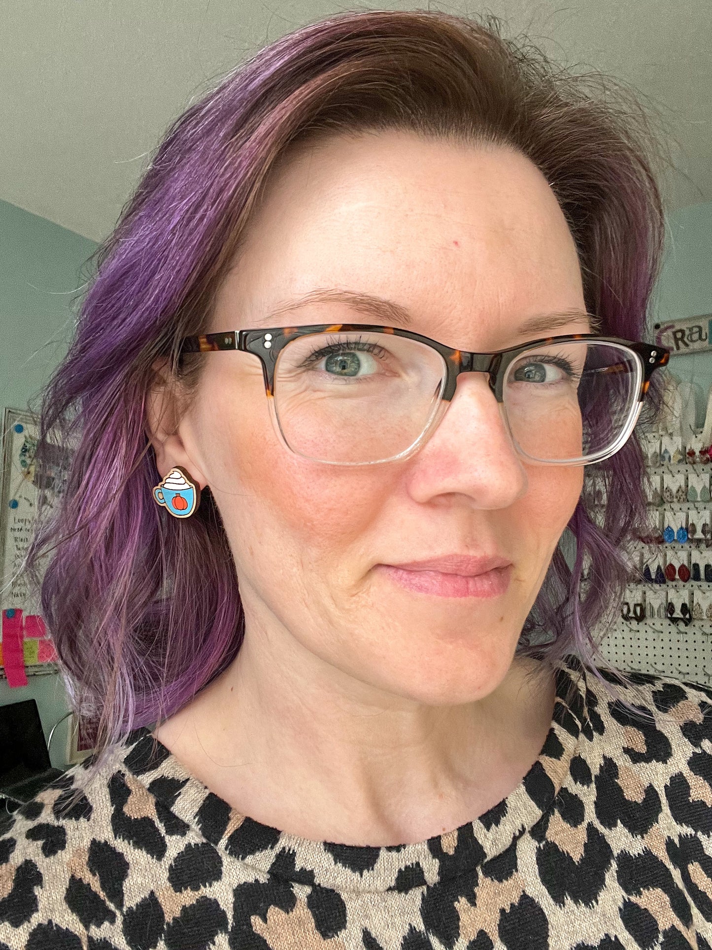 Hand Painted Pumpkin Spice Wood Mug Studs: Choose From 4 Color Options