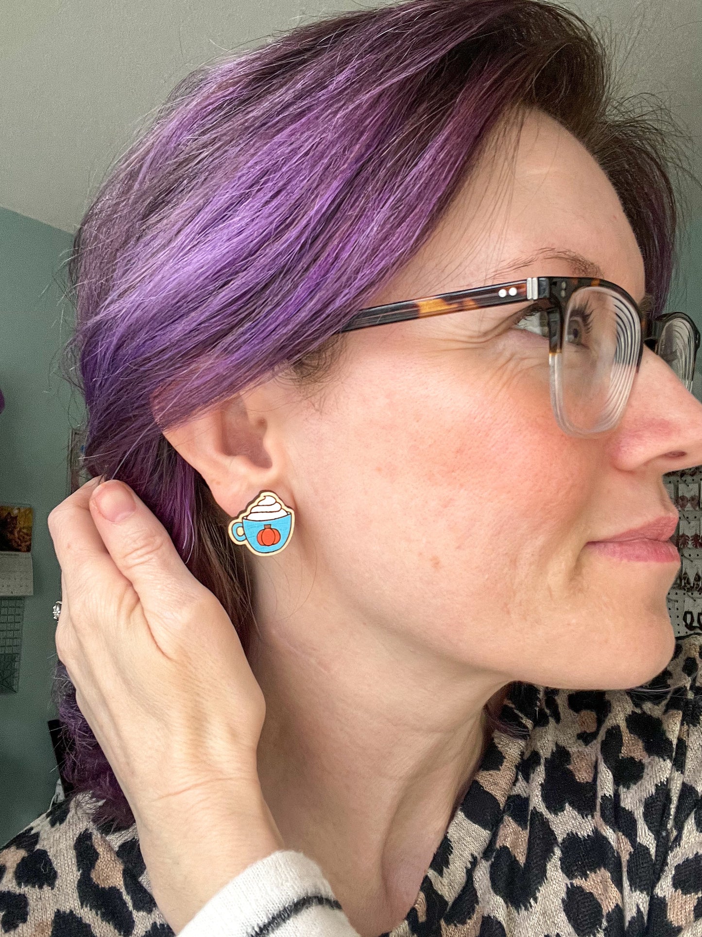 Hand Painted Pumpkin Spice Wood Mug Studs: Choose From 4 Color Options