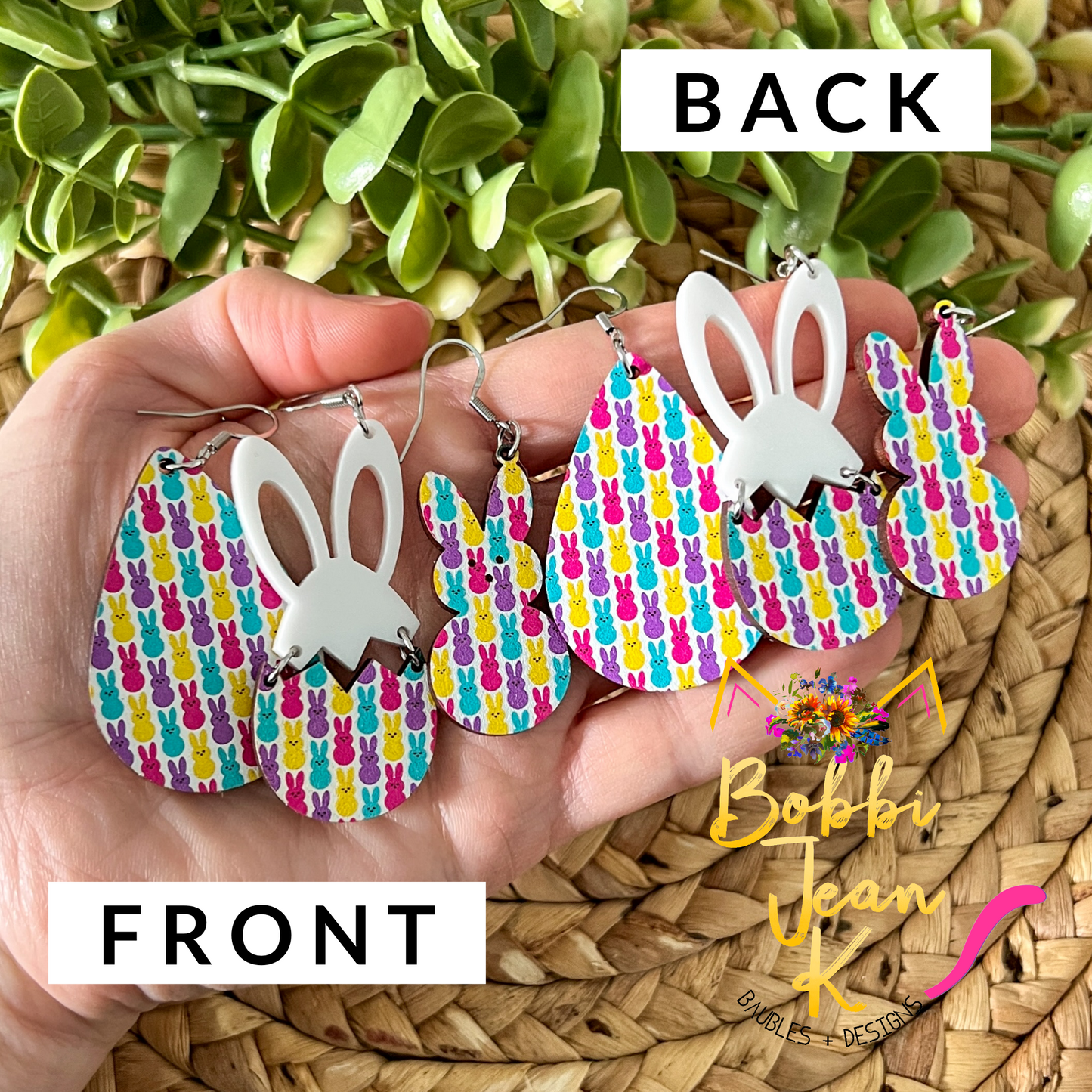 Colorful Bunnies Wood Earrings: Choose From 3 Styles