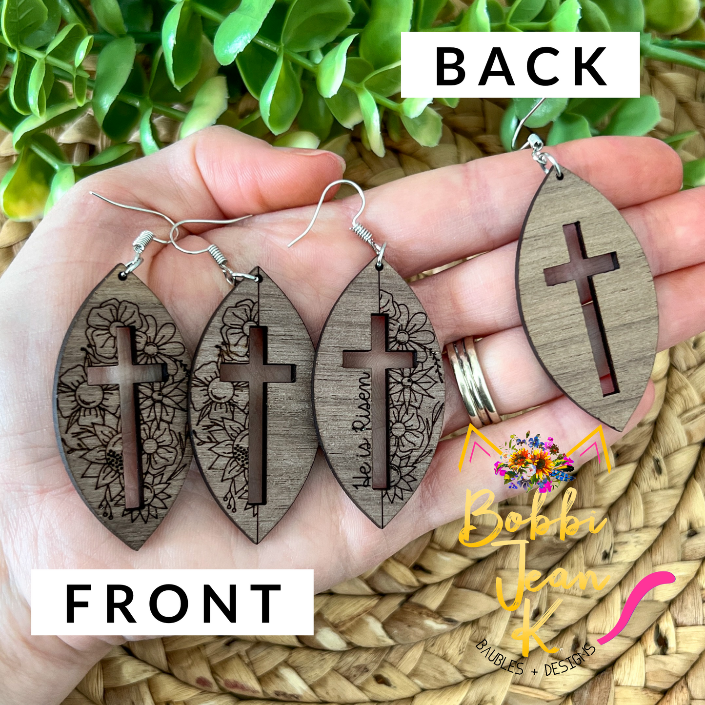 Walnut Wood Floral Cross Earrings: Choose From 3 Designs - LAST CHANCE - DESIGN BEING DISCONTINUED (Was $15)